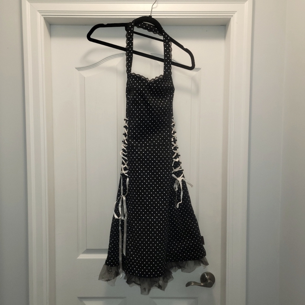 Corset tie up Vex 50s pin up polkadot sweet heart neck dress. S